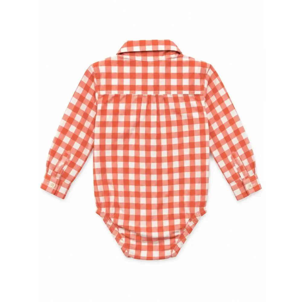 OshKosh B'gosh Boys 12M Orange White Plaid Long Sleeve Collared Bodysuit